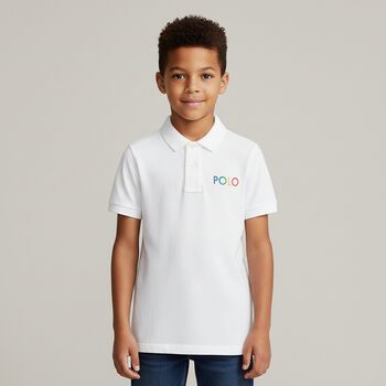 Boys White Logo Polo Shirt