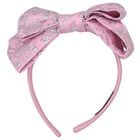 Girls Pink & Silver Jacquard Floral Headband, 1, hi-res