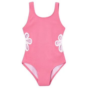 Girls Pink Flower Swimsuit