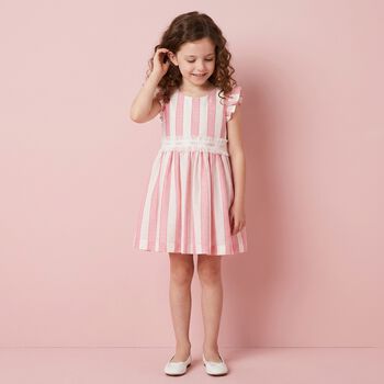 Younger Girls Pink & Ivory Striped Dress