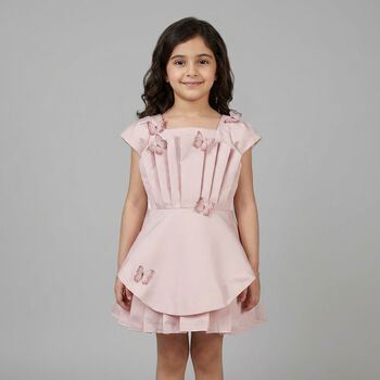 Girls Pink Pleated Butterfly Dress