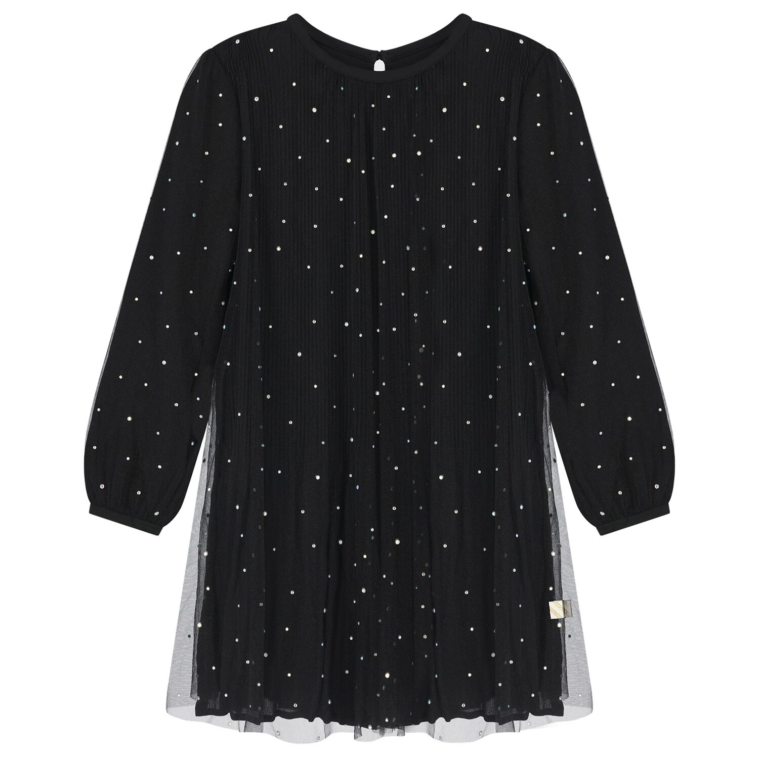 Girls Black Rhinestone Tulle Dress, 1, hi-res
