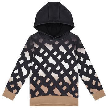 Boys White, Black & Beige Logo Hooded Top