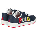 Boys Navy Blue Logo Trainers, 2, hi-res