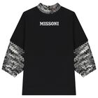 فستان مخطط بالشعار باللون الاسود للبنات, 1, hi-res