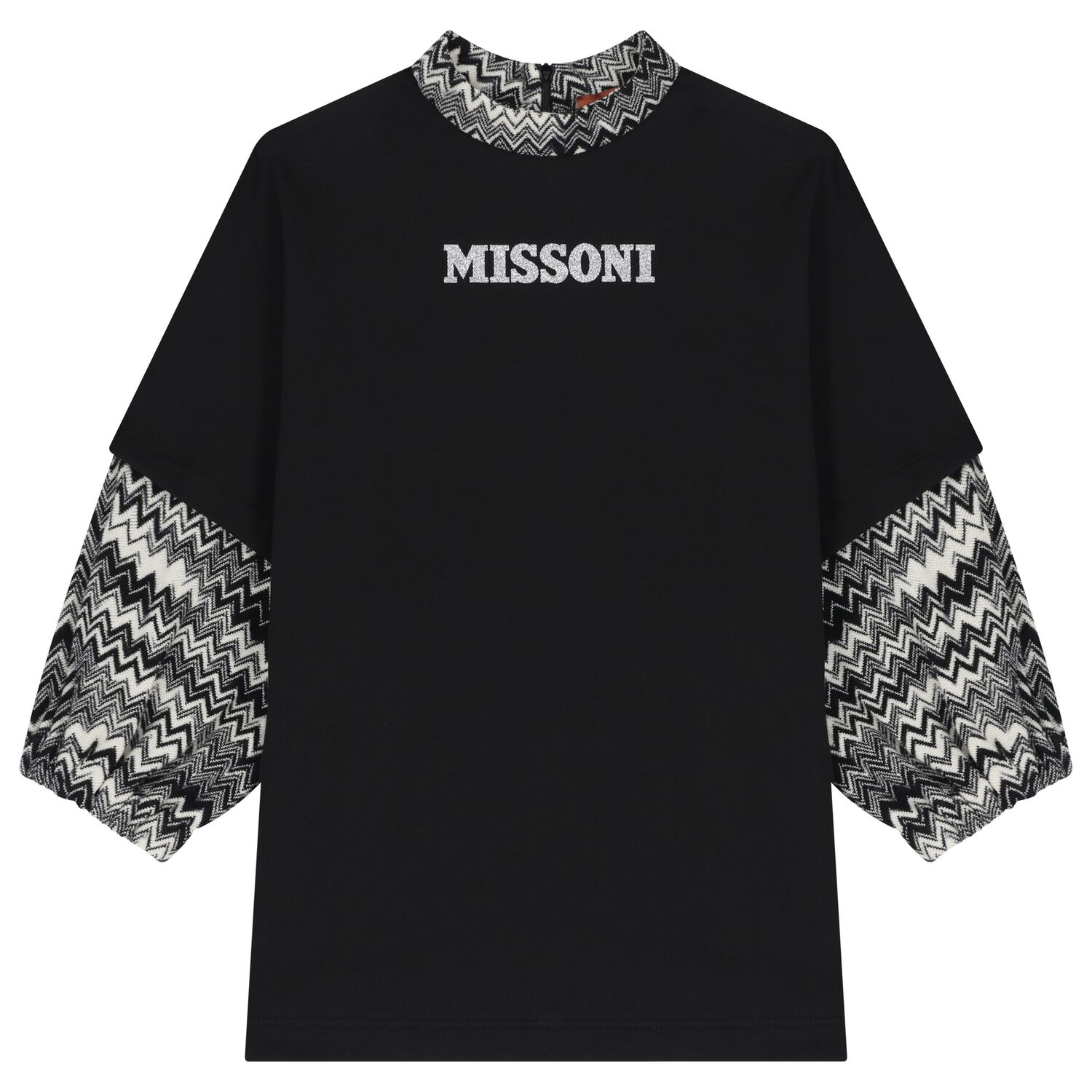 فستان مخطط بالشعار باللون الاسود للبنات, 1, hi-res