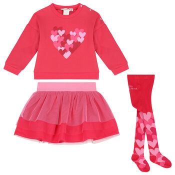 Girls Pink Hearts Skirt Set
