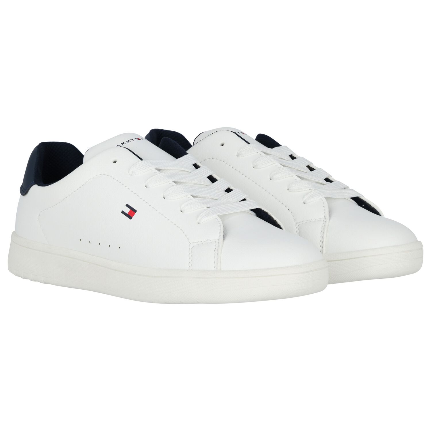 Boys White & Navy Blue Logo Trainers, 2, hi-res