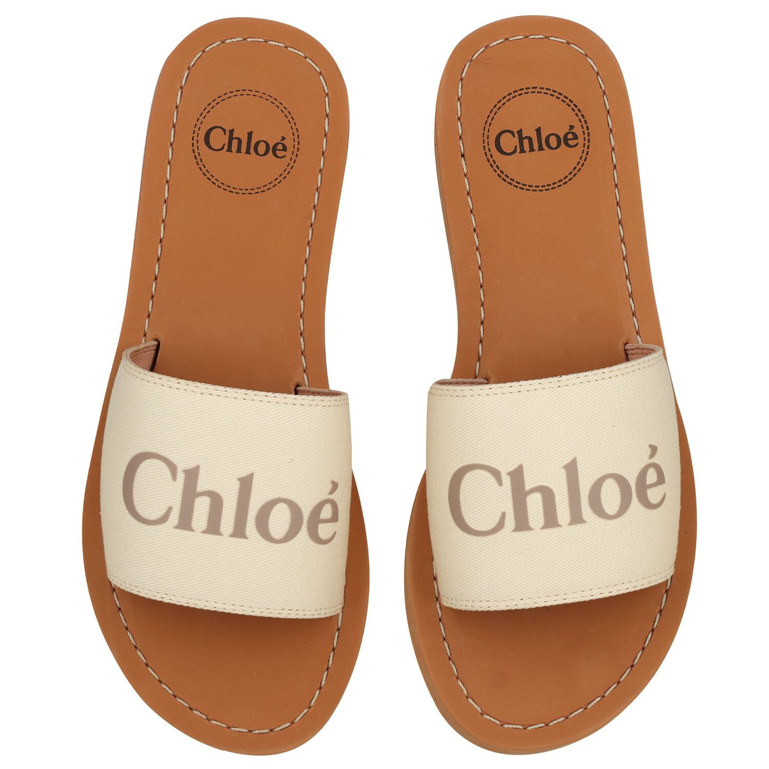 Girls Mini Me Ivory & Beige Logo Sliders, 1, hi-res