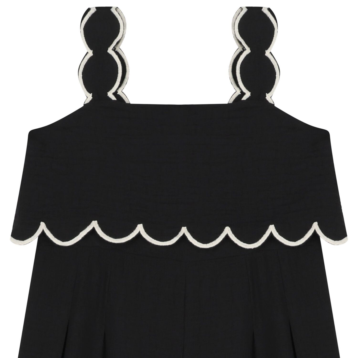 Girls Black Scalloped Wide Leg Trousers Set, 1, hi-res