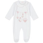 Baby Girls White Hearts Babygrow, 2, hi-res