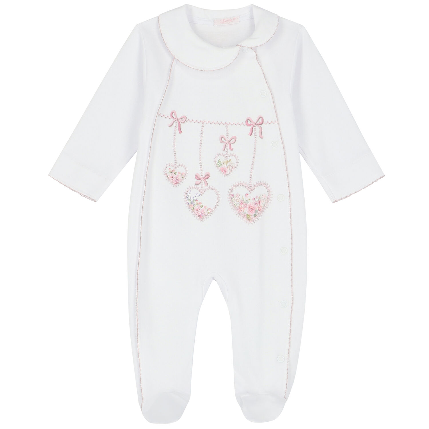 Baby Girls White Hearts Babygrow, 2, hi-res