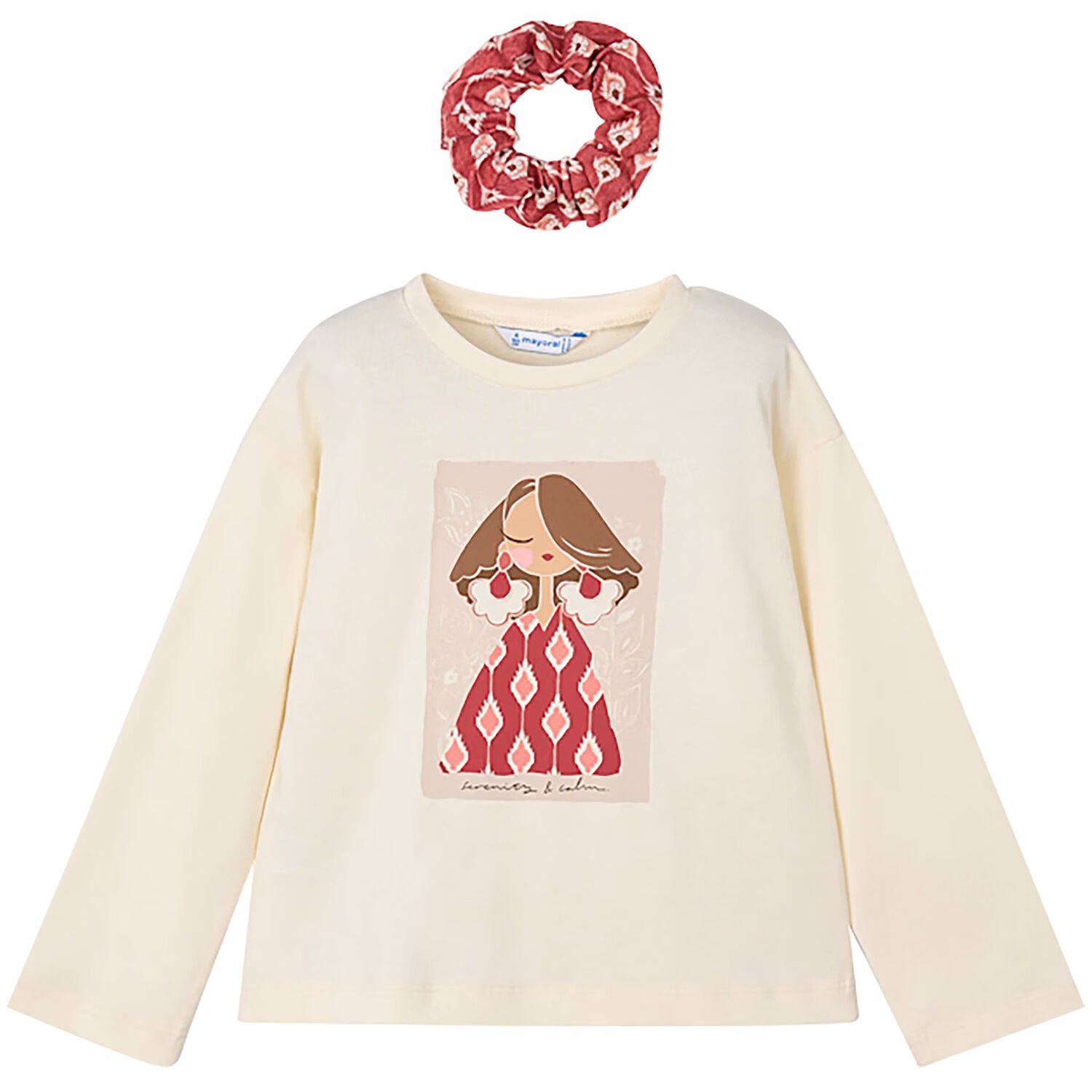 طقم بلوزة عاجية بأكمام طويلة للبنات, 1, hi-res image number null