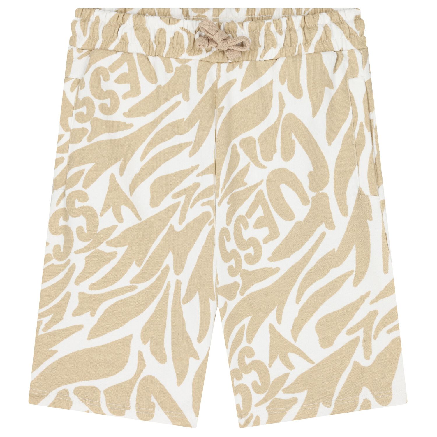 Boys Beige & White Logo Shorts, 1, hi-res