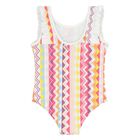 Younger Girls White & Pink Zig Zag Swimsuit, 1, hi-res