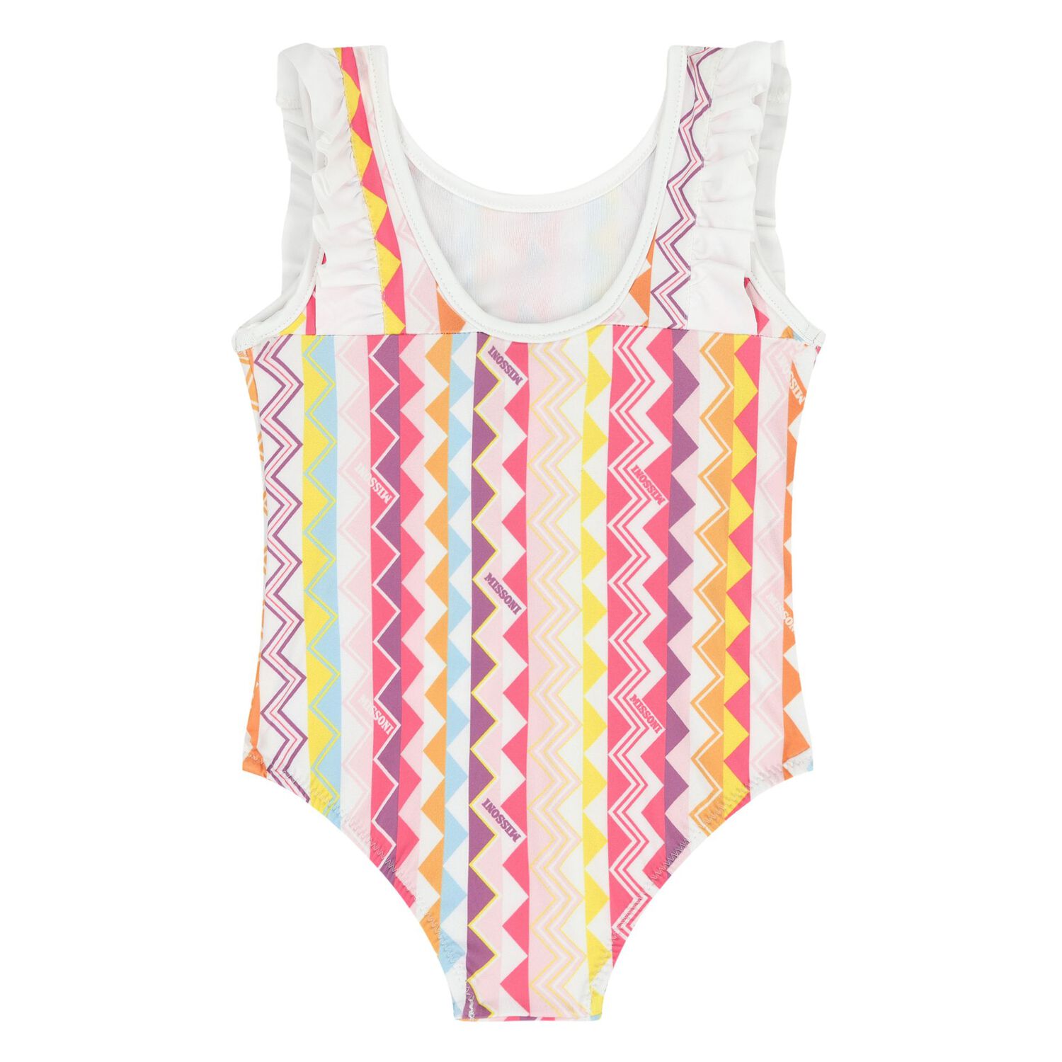 Younger Girls White & Pink Zig Zag Swimsuit, 1, hi-res