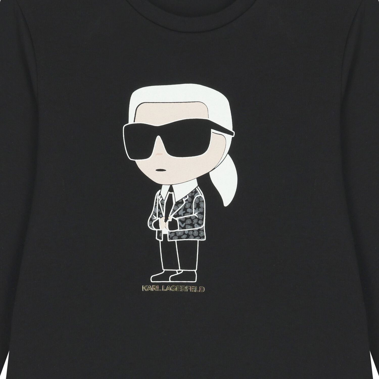 بلوزة أيكونيك كارل سوداء بأكمام طويلة للبنات, 1, hi-res