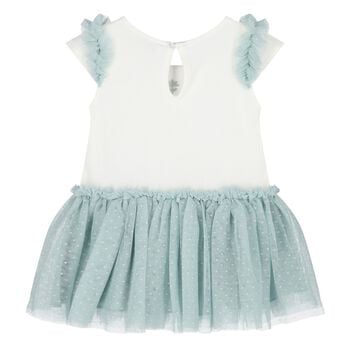 Younger Girls Ivory & Green Dress