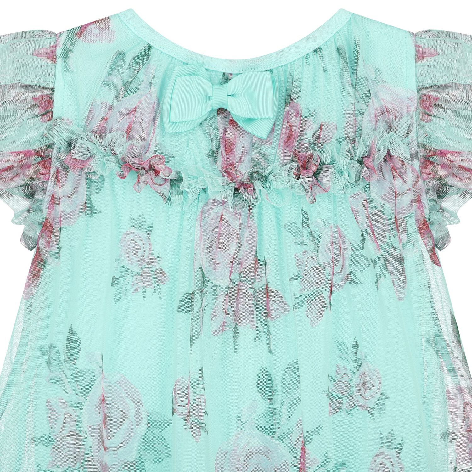 Baby Girls Aqua Roses Tulle Dress, 1, hi-res image number null