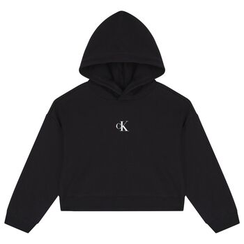 Girls Black Logo Hooded Top