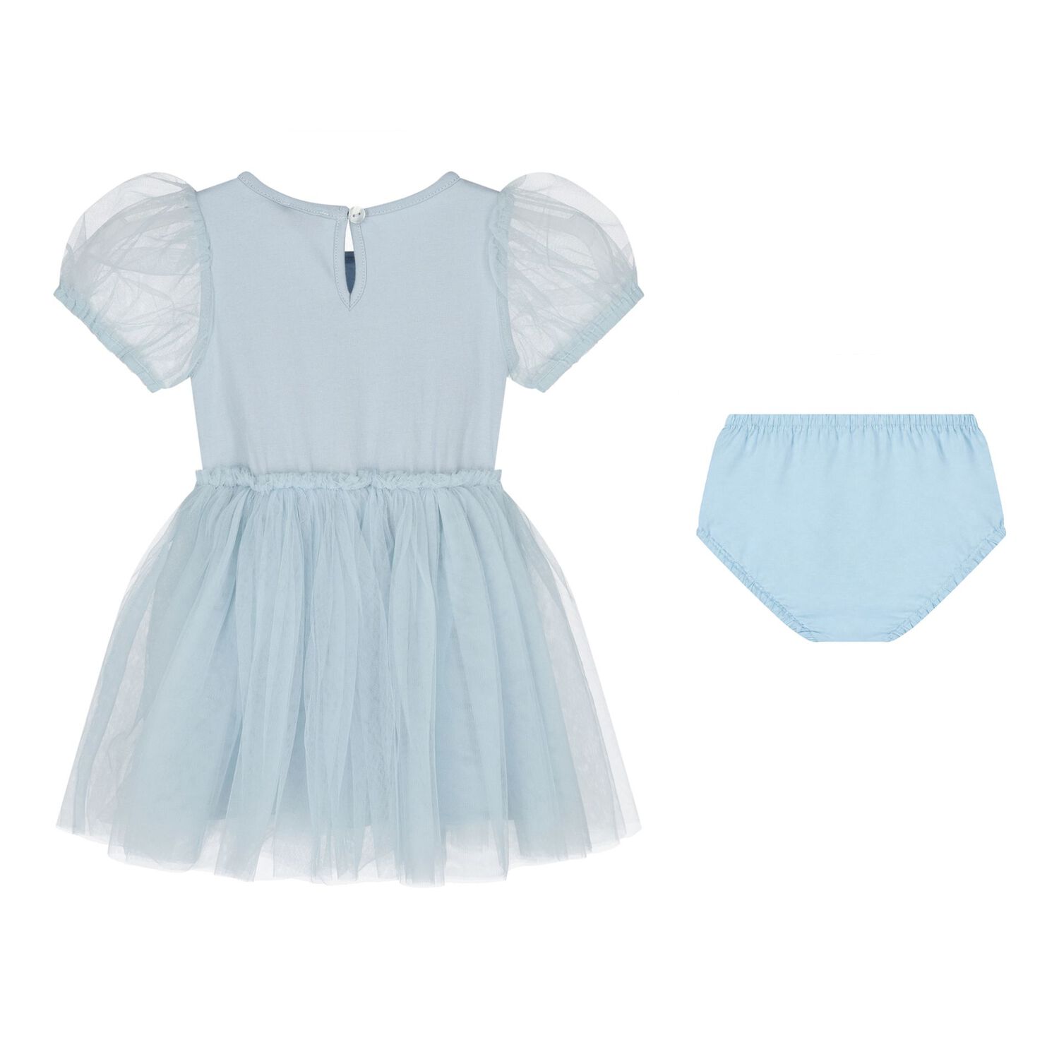 طقم فستان أطفال من التول مطرز بالكريستال باللون الازرق للبنات, 1, hi-res