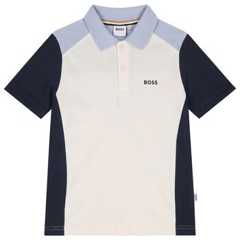 Boys Ivory, Blue & Navy Blue Logo Polo Shirt