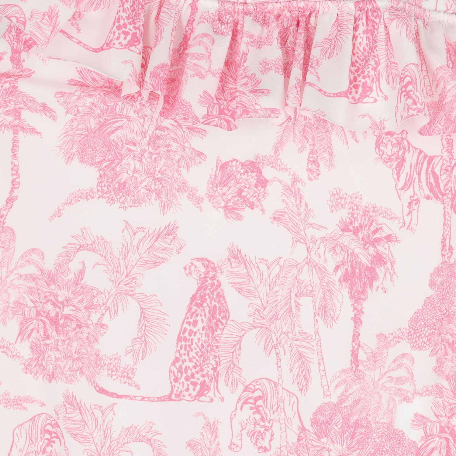 Girls White & Pink Palm Tree Swimsuit, 1, hi-res