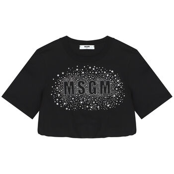 Girls Black Embellished Logo Crop Top