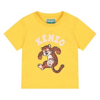 Younger Boys Yellow Leopard Logo T-Shirt