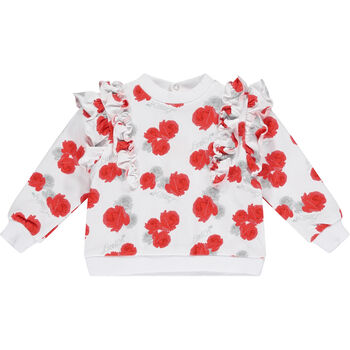 Baby Girls White & Red Roses Tracksuit