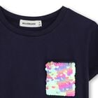 Girls Navy Blue Sequin T-Shirt, 1, hi-res