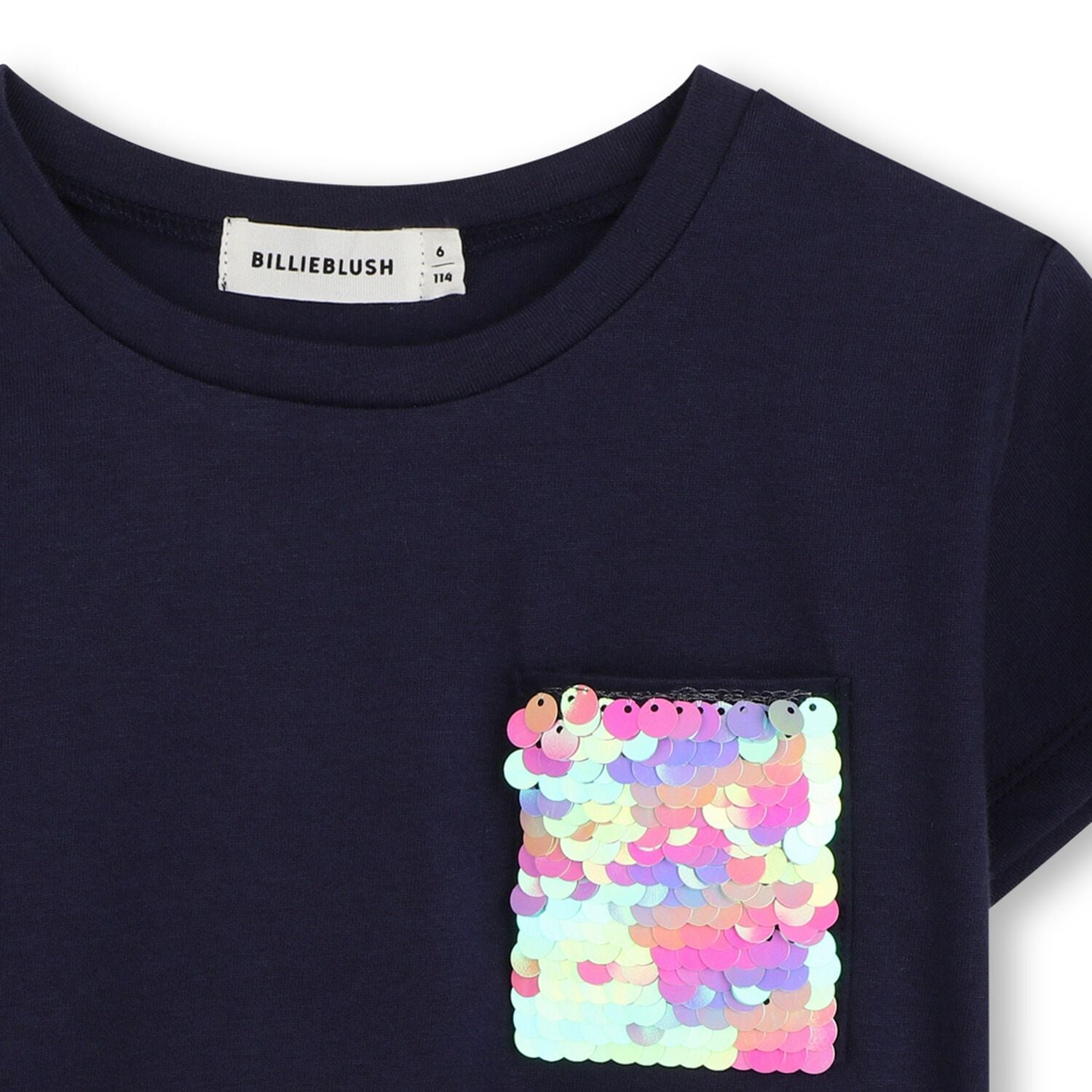Girls Navy Blue Sequin T-Shirt, 1, hi-res