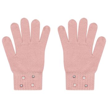 Girls Pink Embellished Knitted Gloves