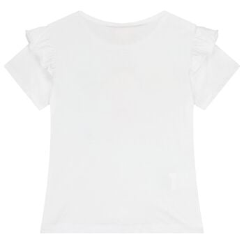 Girls White Ruffled T-Shirt