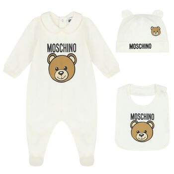 Ivory Teddy Bear Logo Babygrow Gift Set
