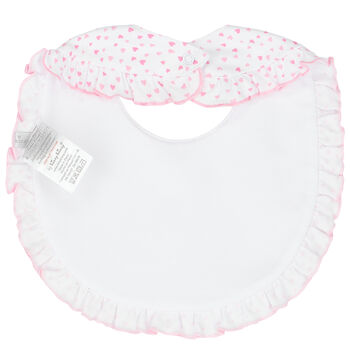 Baby Girls White & Pink Heart Bib