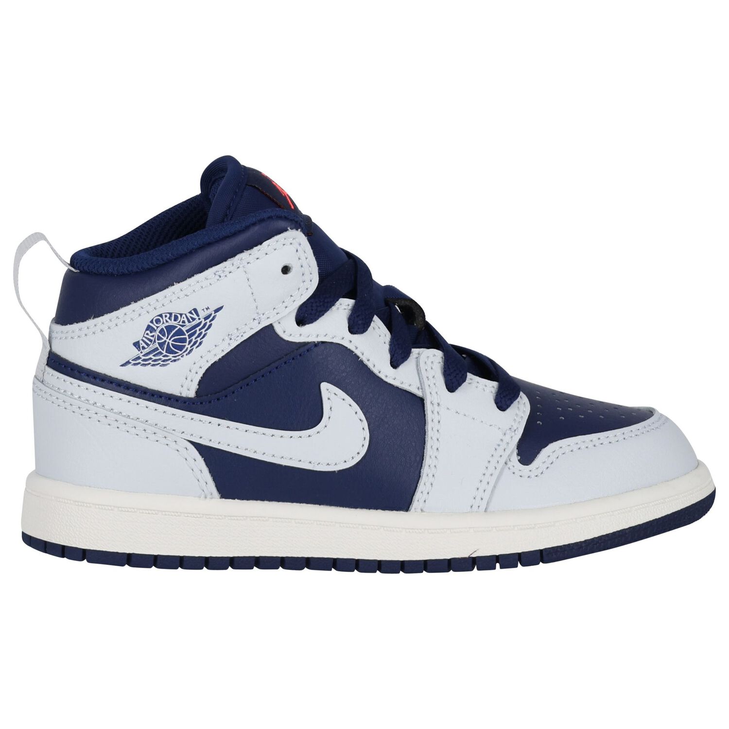 Blue, Grey & White Air Jordan 1 Mid Trainers, 4, hi-res
