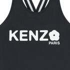 بدلة سباحة بالشعار باللون الأسود للبنات, 1, hi-res