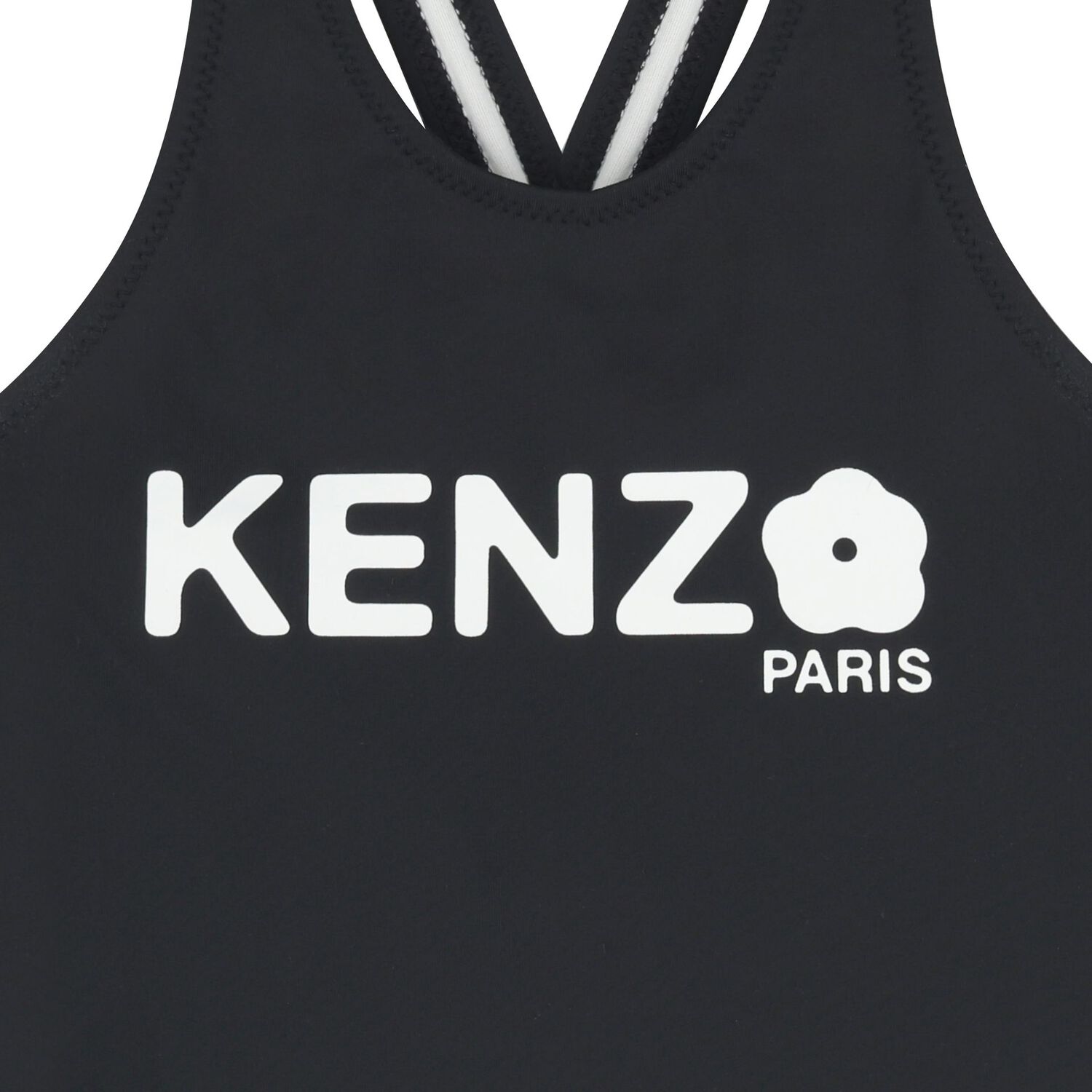 بدلة سباحة بالشعار باللون الأسود للبنات, 1, hi-res