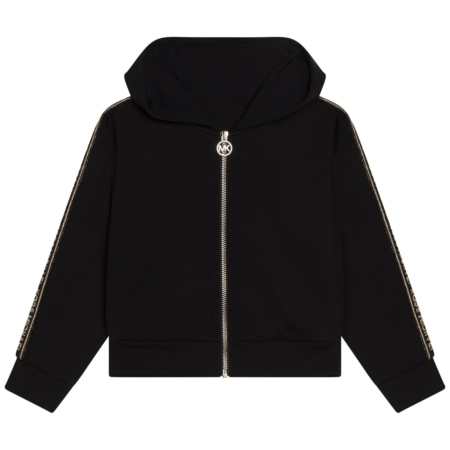 Girls Black Logo Zip Up Top, 1, hi-res
