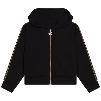 Girls Black Logo Zip Up Top
