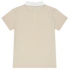 Boys Beige & White Logo Polo Shirt, 1, hi-res