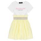 Girls White & Yellow Logo Dress, 1, hi-res