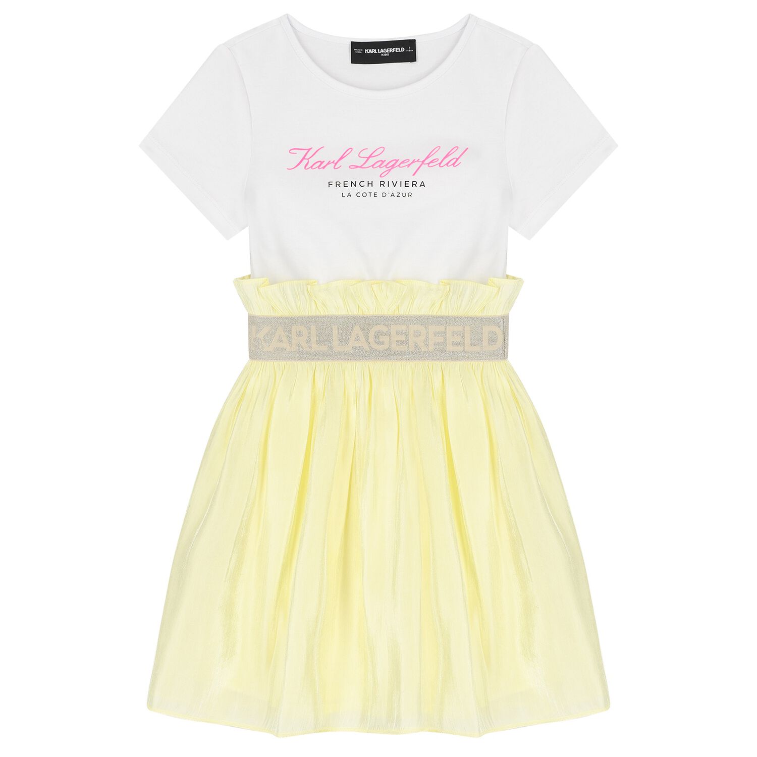 Girls White & Yellow Logo Dress, 1, hi-res