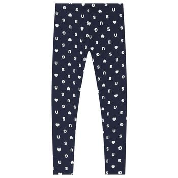Girls Navy Blue Logo Heart Leggings