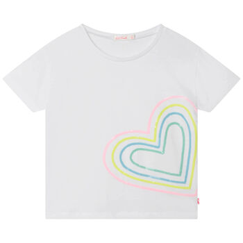 Girls White Sequin Heart T-Shirt
