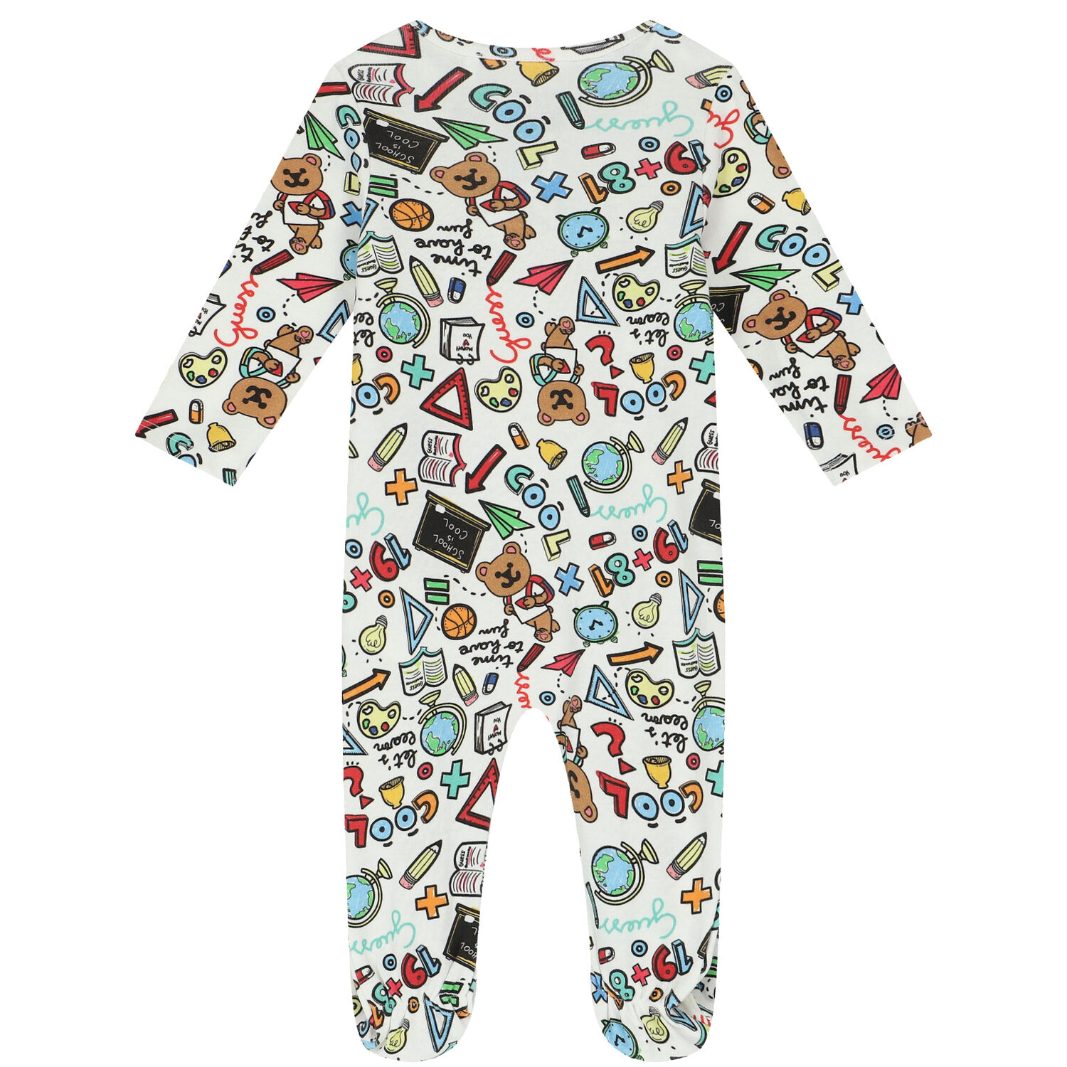 Baby Boys White Teddy Bear Logo Babygrow, 1, hi-res