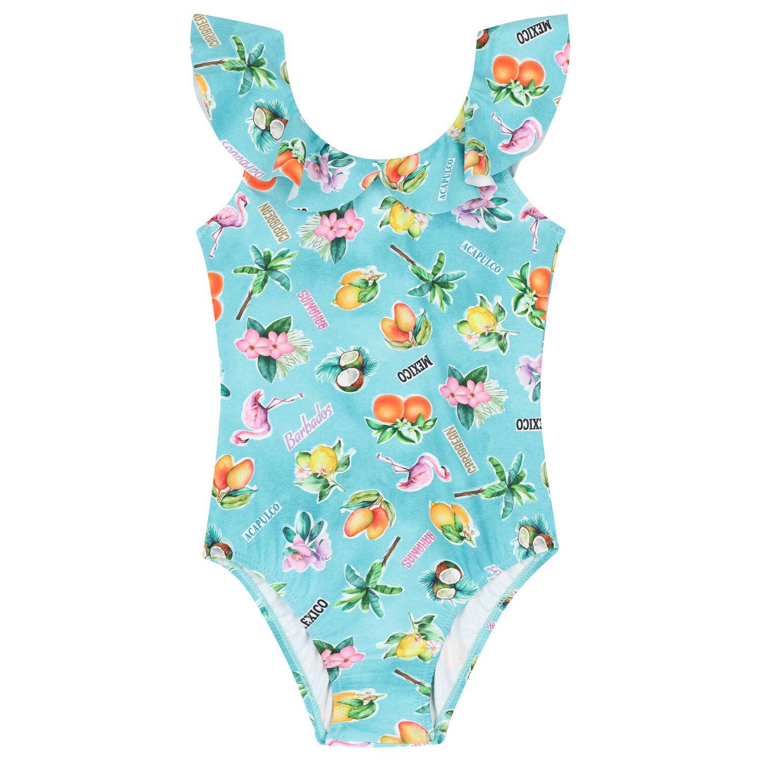 Girls Green Ruffled Swimsuit, 3, hi-res image number null