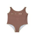 Girls Mini Me Brown & Gold Logo Swimsuit, 1, hi-res