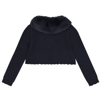 Girls Blue Faux Fur Collar Cardigan